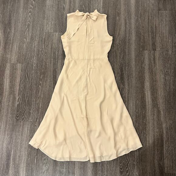 Theory 100% Silk Sleeveless Tie Back Midi Dress High Low Hem Nude Beige Elegant - Picture 10 of 16